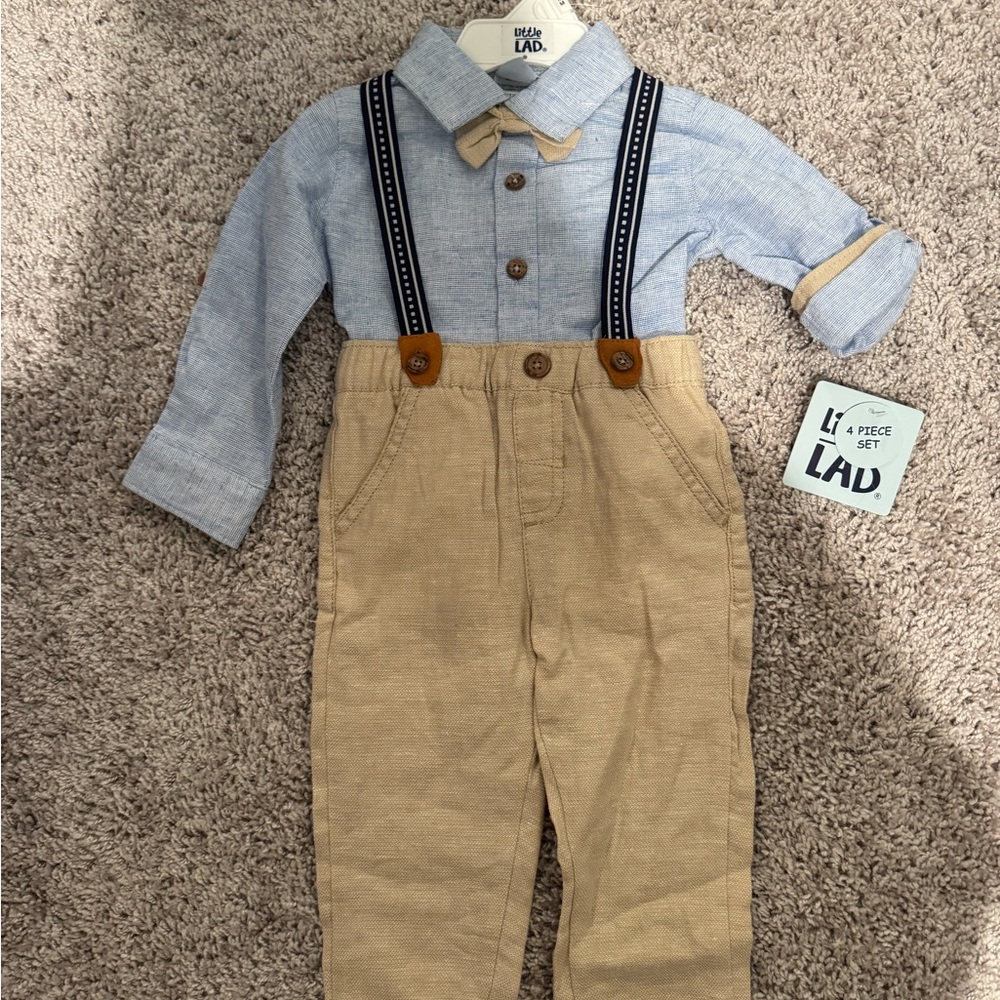 Tan and Blue Kids Suspender Set